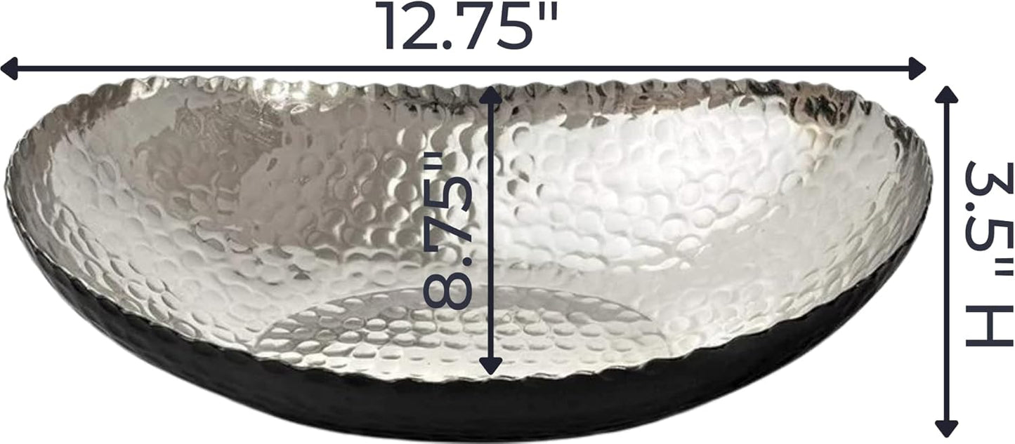 12.75- Black and Nickel Plated Hand Hammered Key Bowls / 12.75 x 8.75 x 3.5 / Black / Nickel