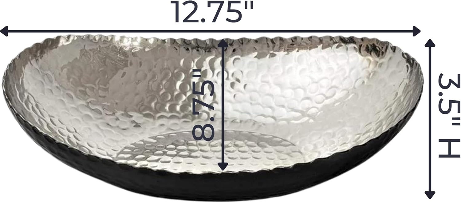 12.75- Black and Nickel Plated Hand Hammered Key Bowls / 12.75 x 8.75 x 3.5 / Black / Nickel