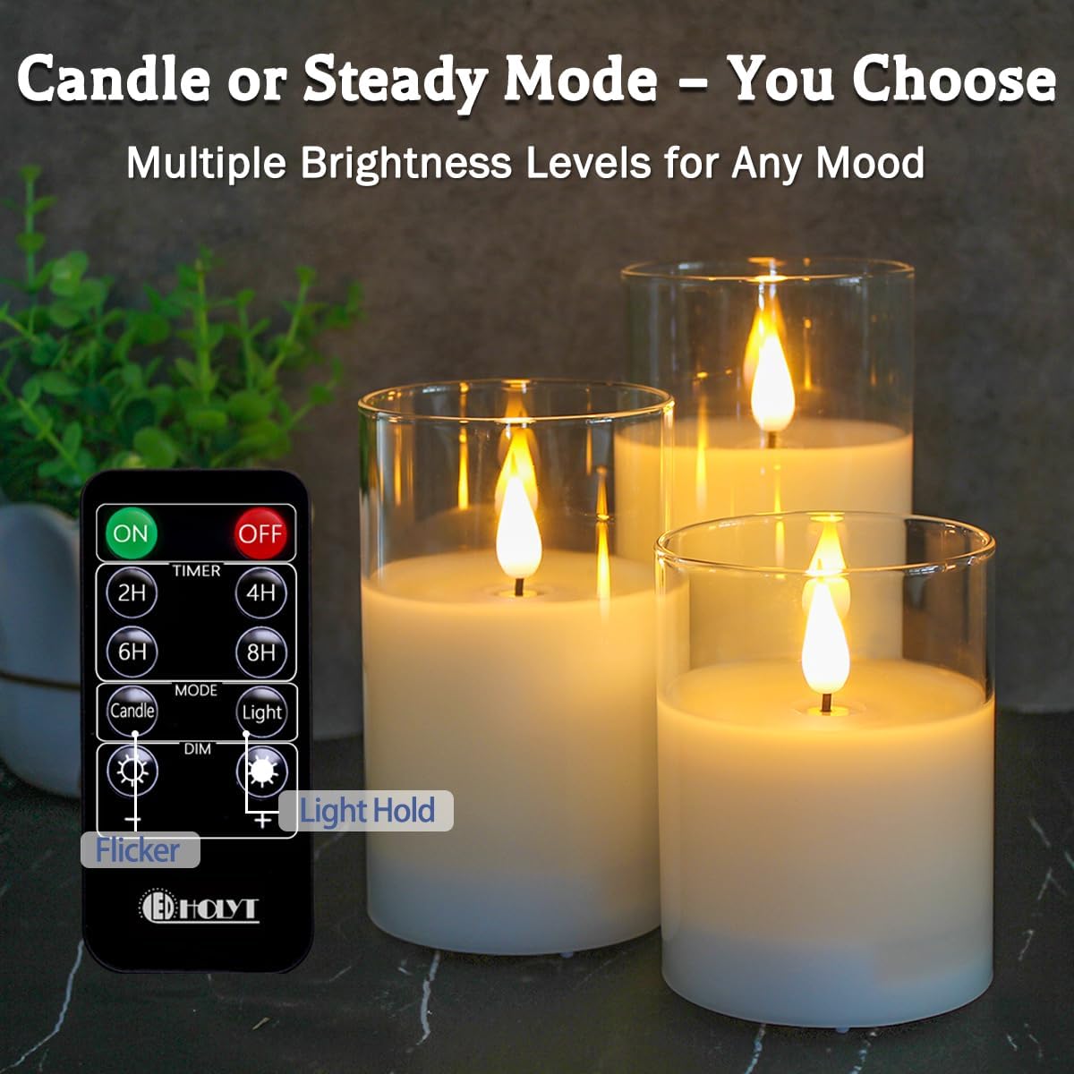 Glass Rechargeable LED Flickering Flameless Candles with Remote and Timer | Fake Candles Flickering Warm LED Flame for