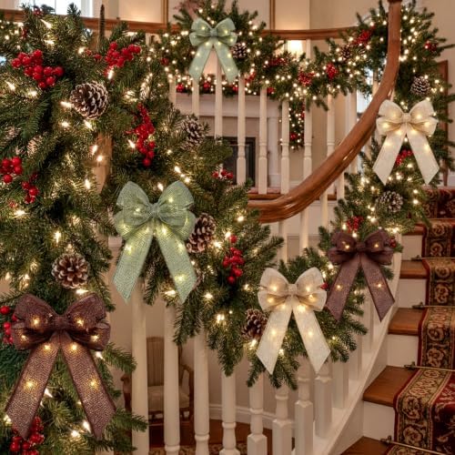 Xinnun 6 Pcs Christmas Burlap Bows Wreath Bows,Neutral Style,Neutral Color