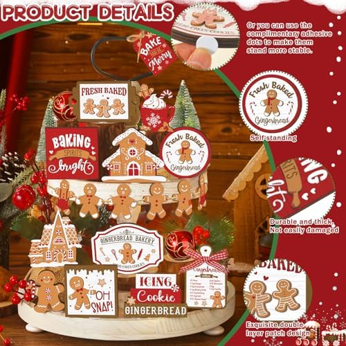 Funnymoom 17 Pcs Christmas Tiered Tray Decor Gingerbread Man Tray Decor Set