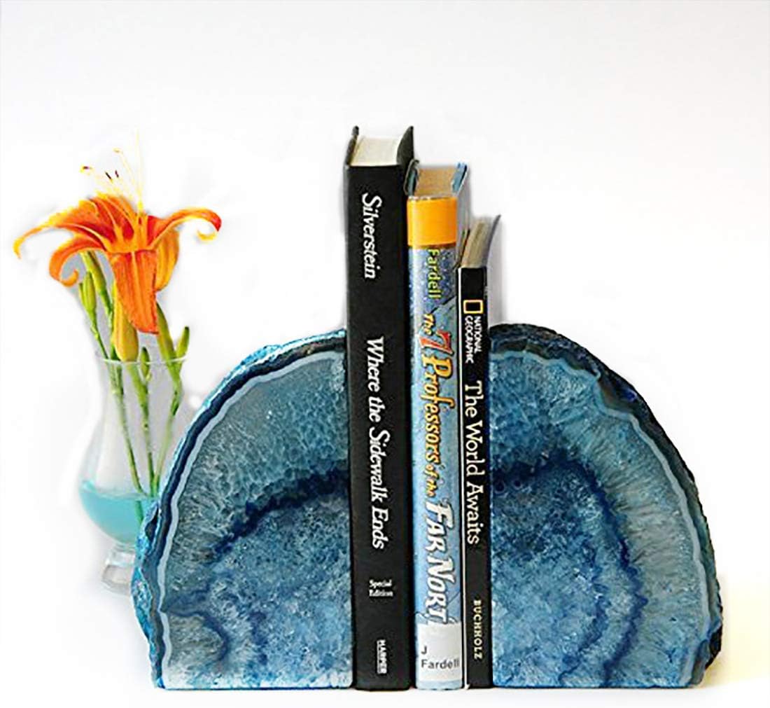 1 Pair Dyed blue crystal Book ends Book / 2-3LBS. / Blue Dyed