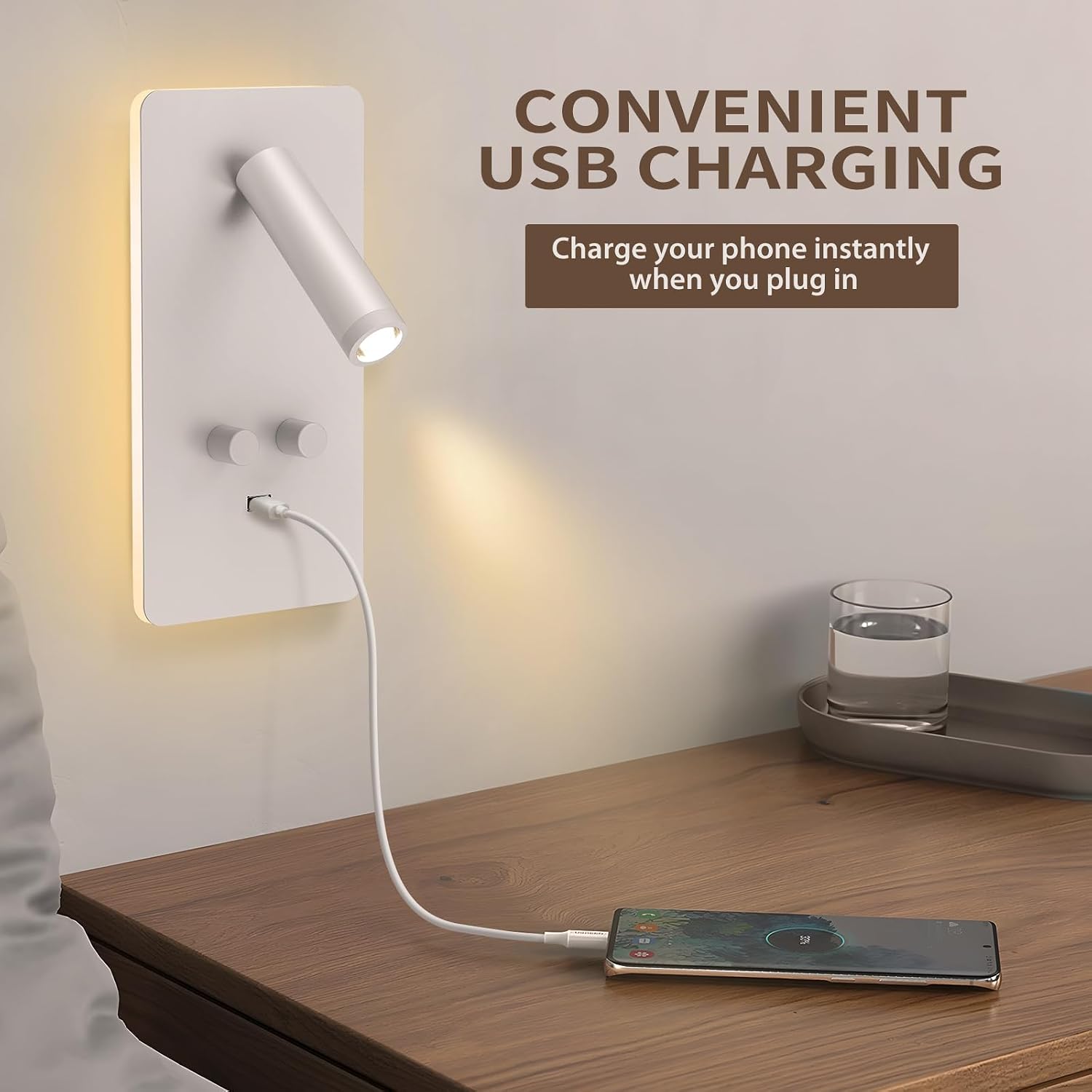 M04 Dimmable Wall Mounted Sconces Reading Light Bedside Lamp with USB Port Headboard Plug in Hardwire Wall Lamps