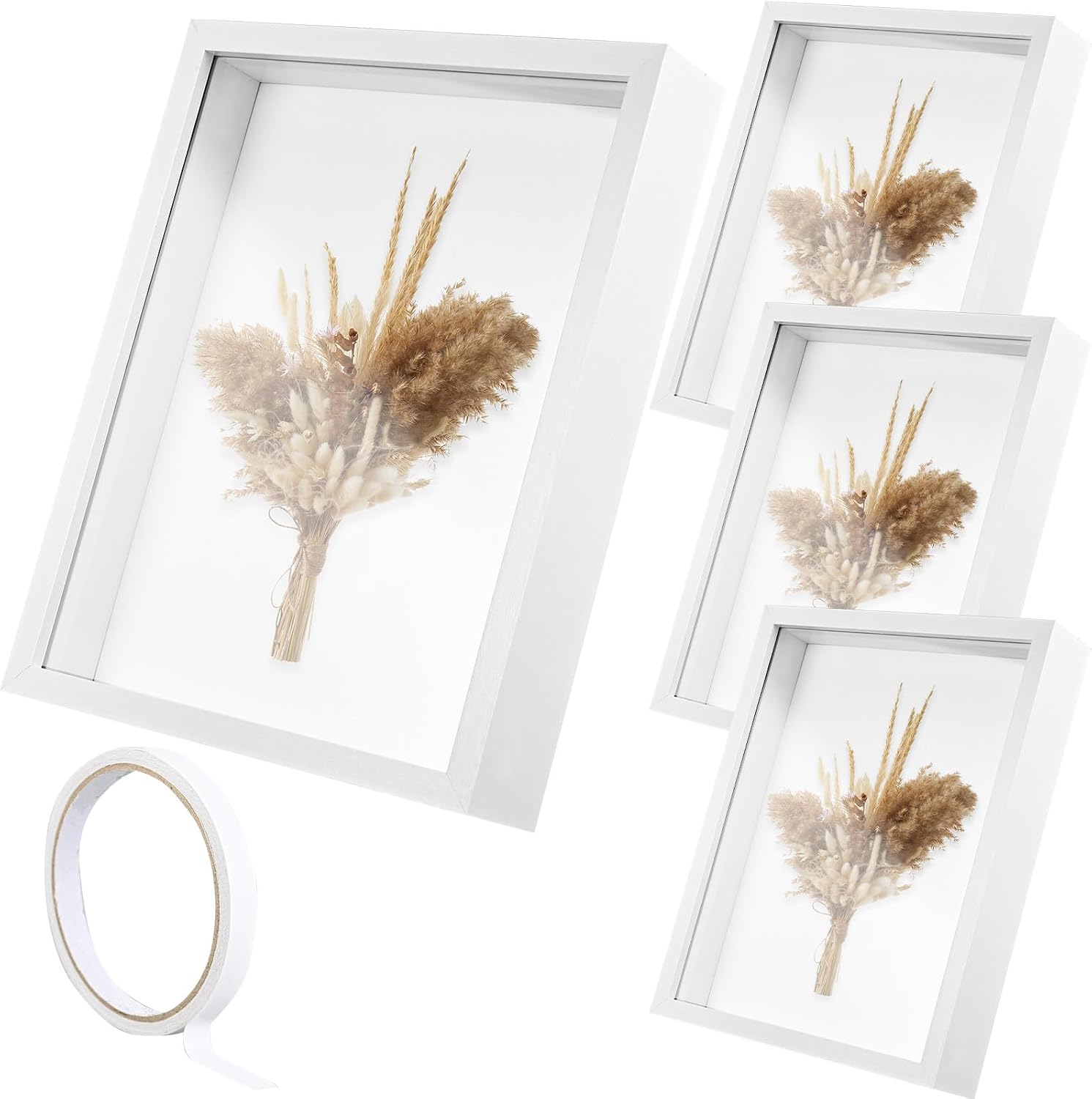 4 Pack 8*10 Shadow Box Frame, Shadow Boxes Display Cases 3D Wood Deep Shadow Box Plexiglass Shadow Boxes with Adhesive