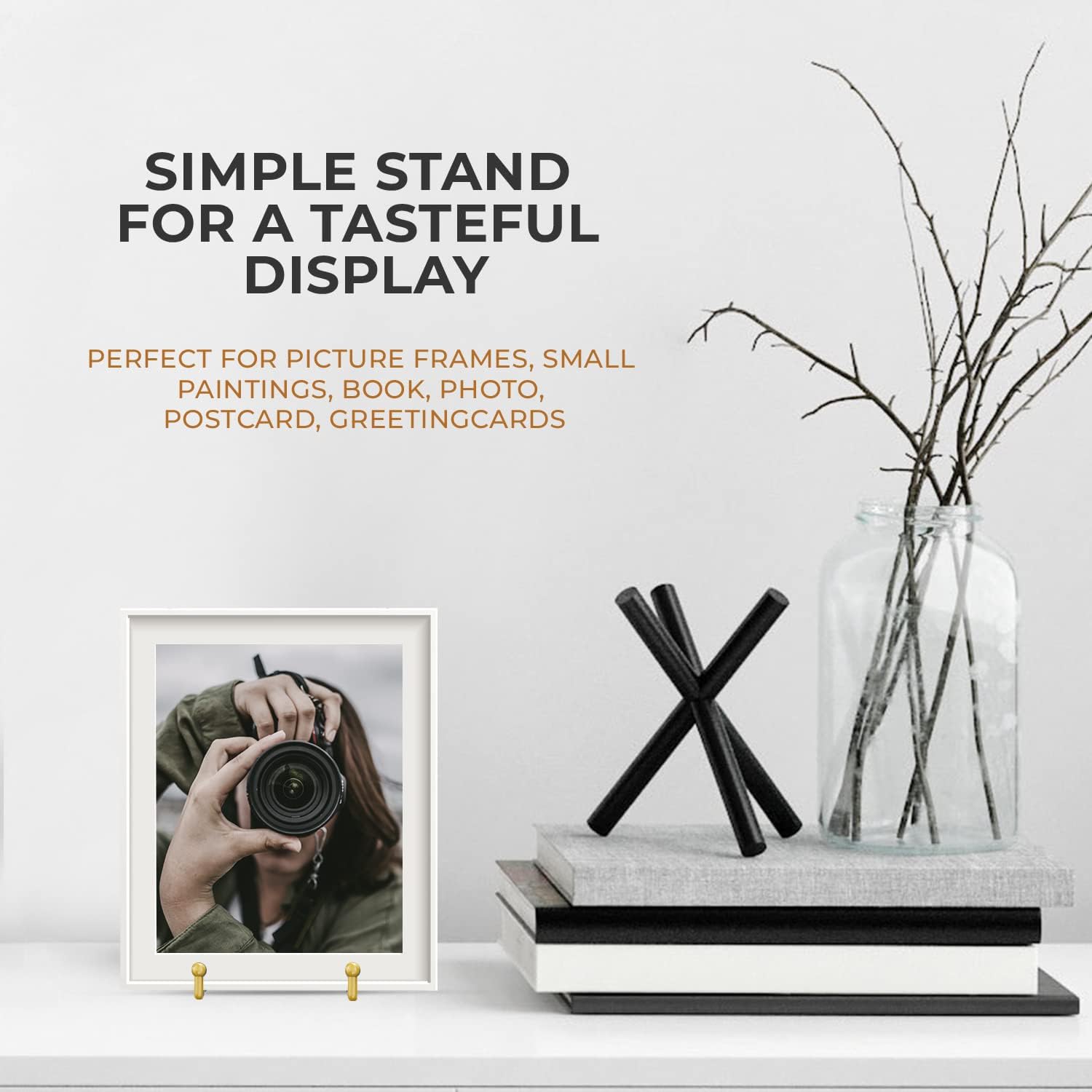 Display Stand + Metal Frame Holder for Picture / Gold - 3 Inch / 3 Inch / Set of 4