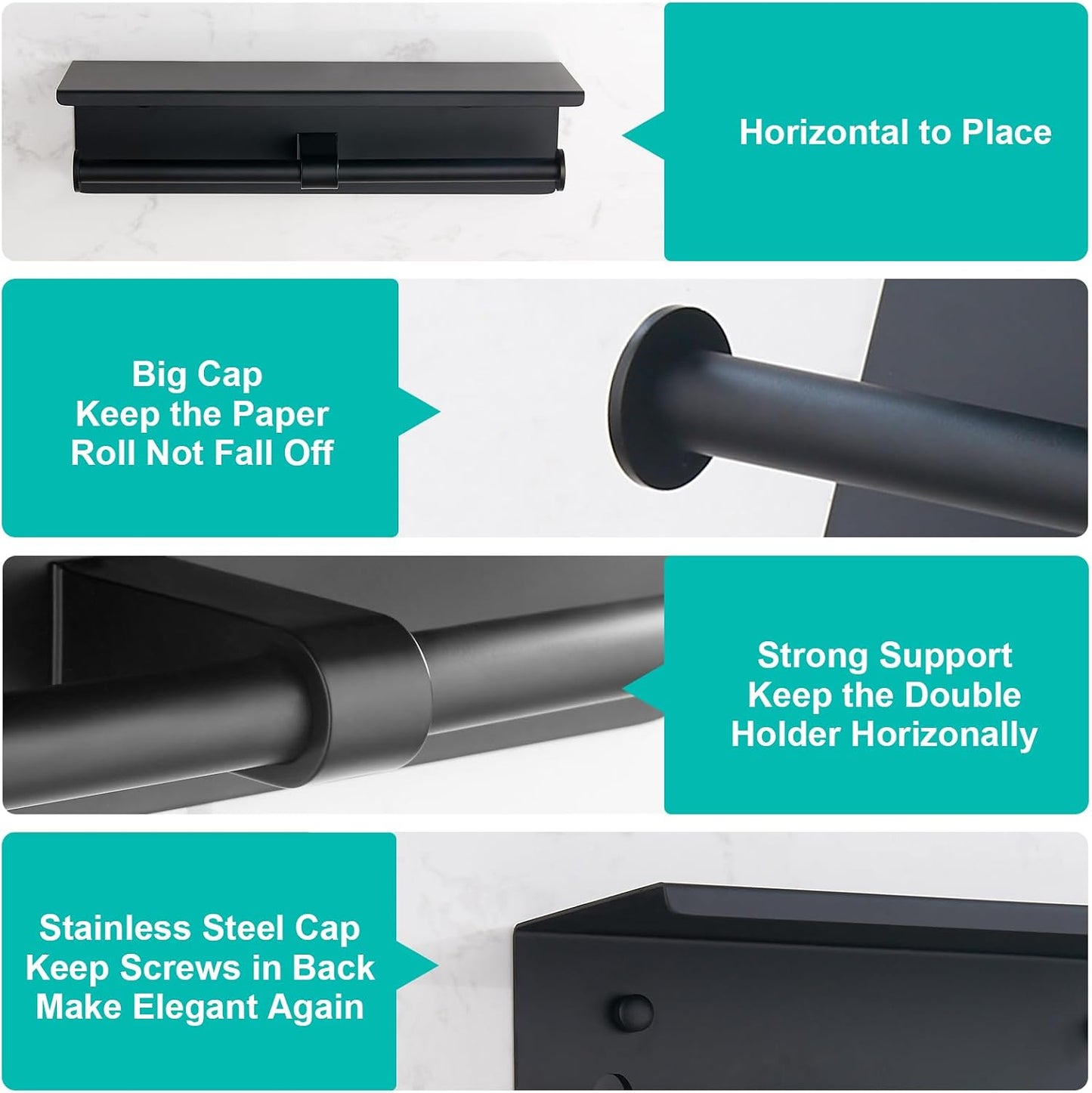 BGL Toilet Paper Holder with Shelf Matte Black, 304 Stainless Steel Wall Mount Toilet Tissue Roll Holder with Double