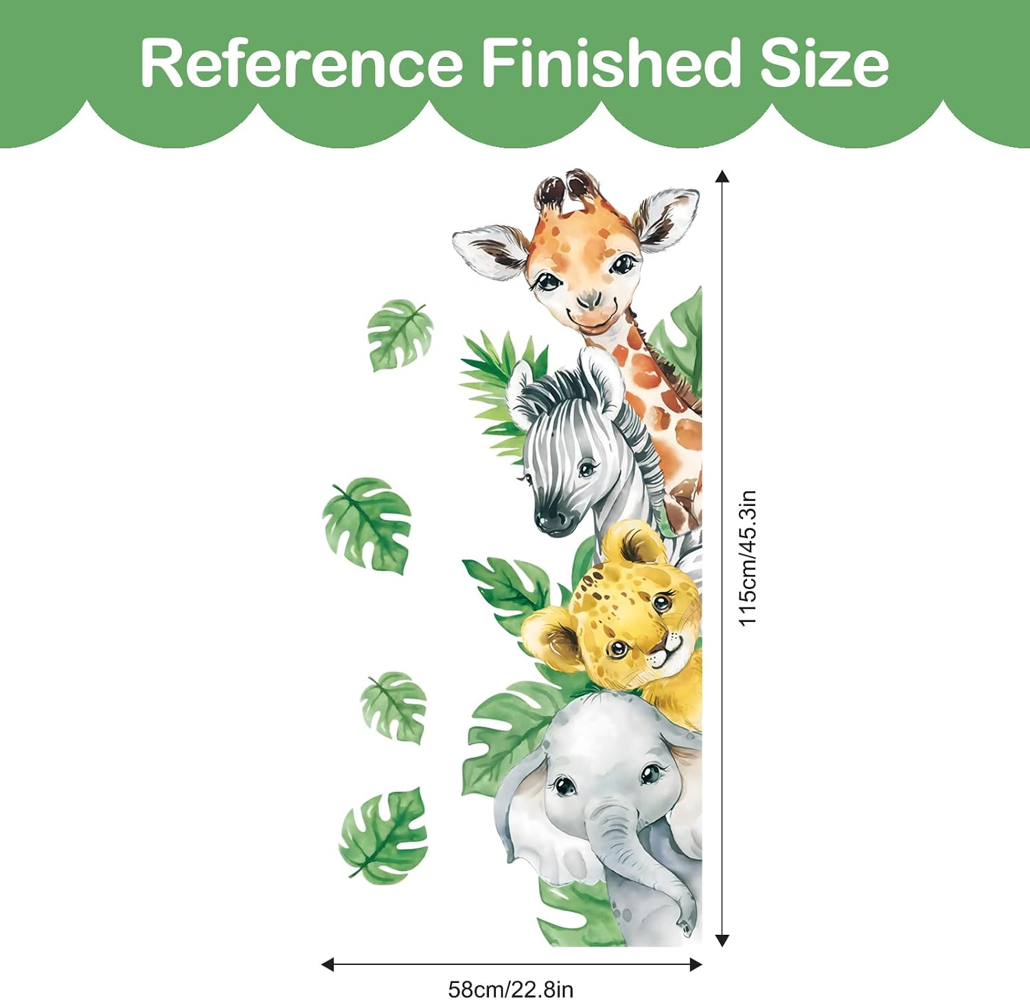in Watercolor Jungle Animal Wall Stickers Cartoon / Vertical-4 Animals Right / Green / 45 x 23