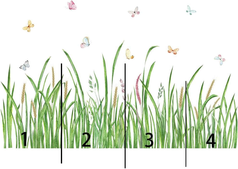 Grass Wall Corner Sticker Peel and Stick Flower Butterfly Wall Decal Plant Baseboard / Green