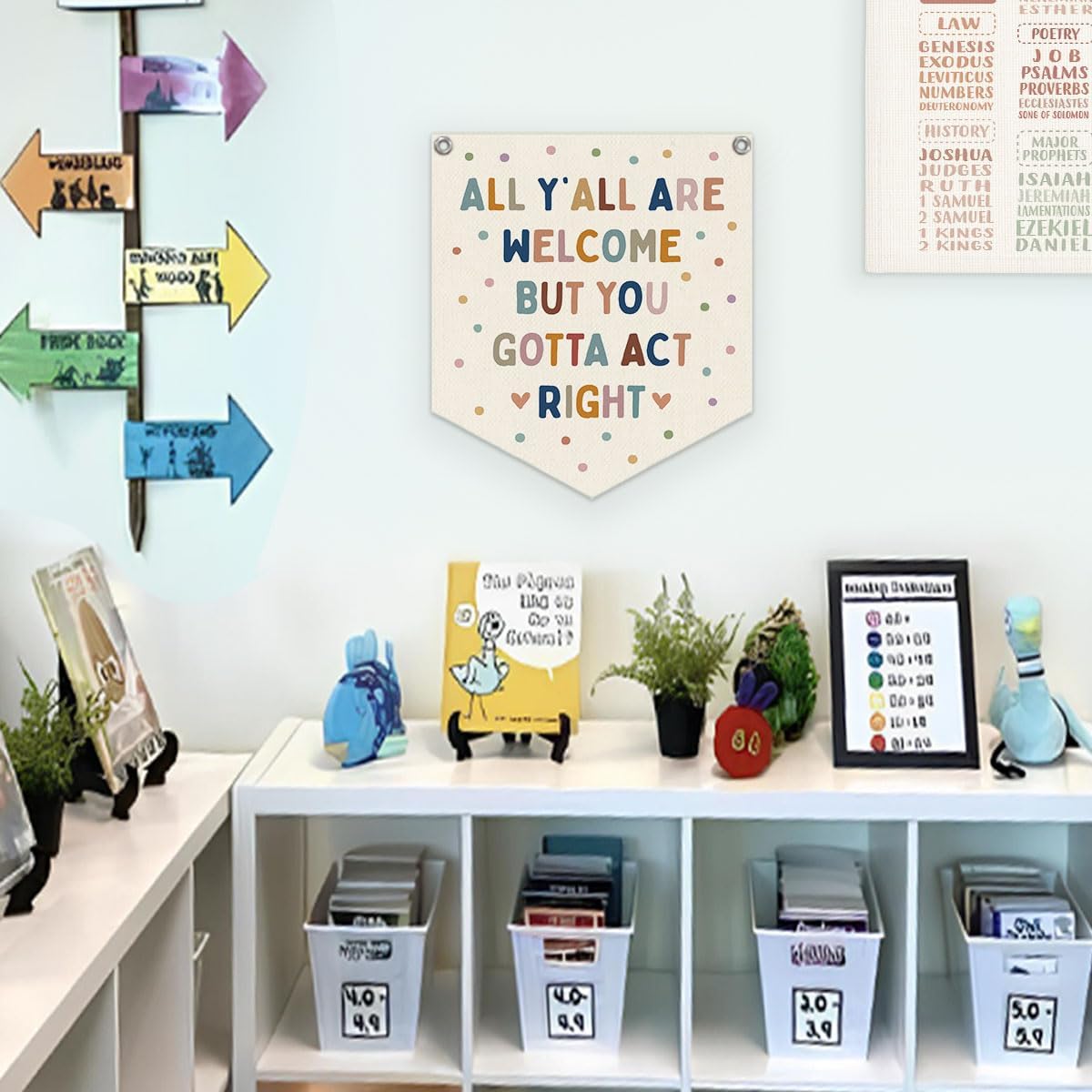 All Y'all Are Welcome But You Gotta Act Right Banner Boho Classroom / 12 x 14 / Boho Colours- Inch