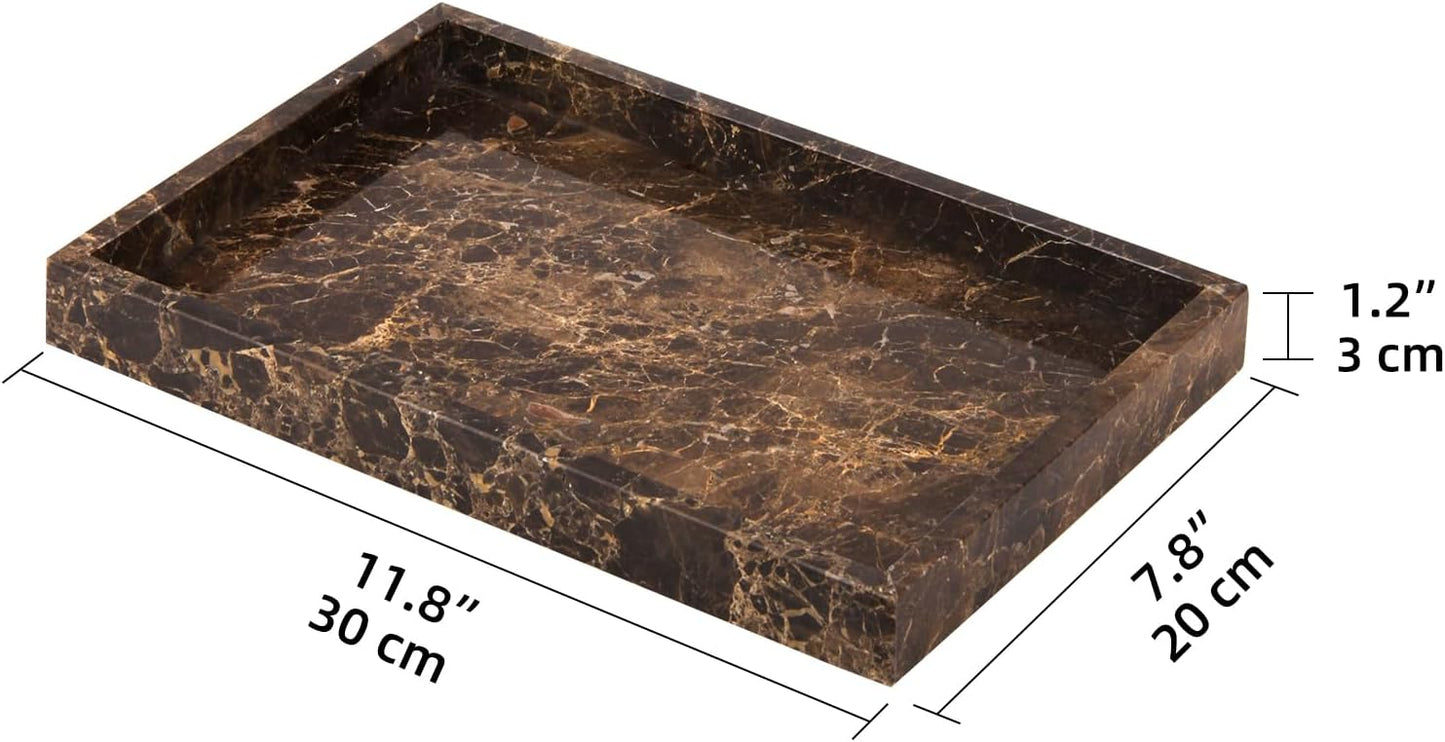 Marble Bathroom Vanity Tray / Dark Brown / 12 x 8 x 1.2