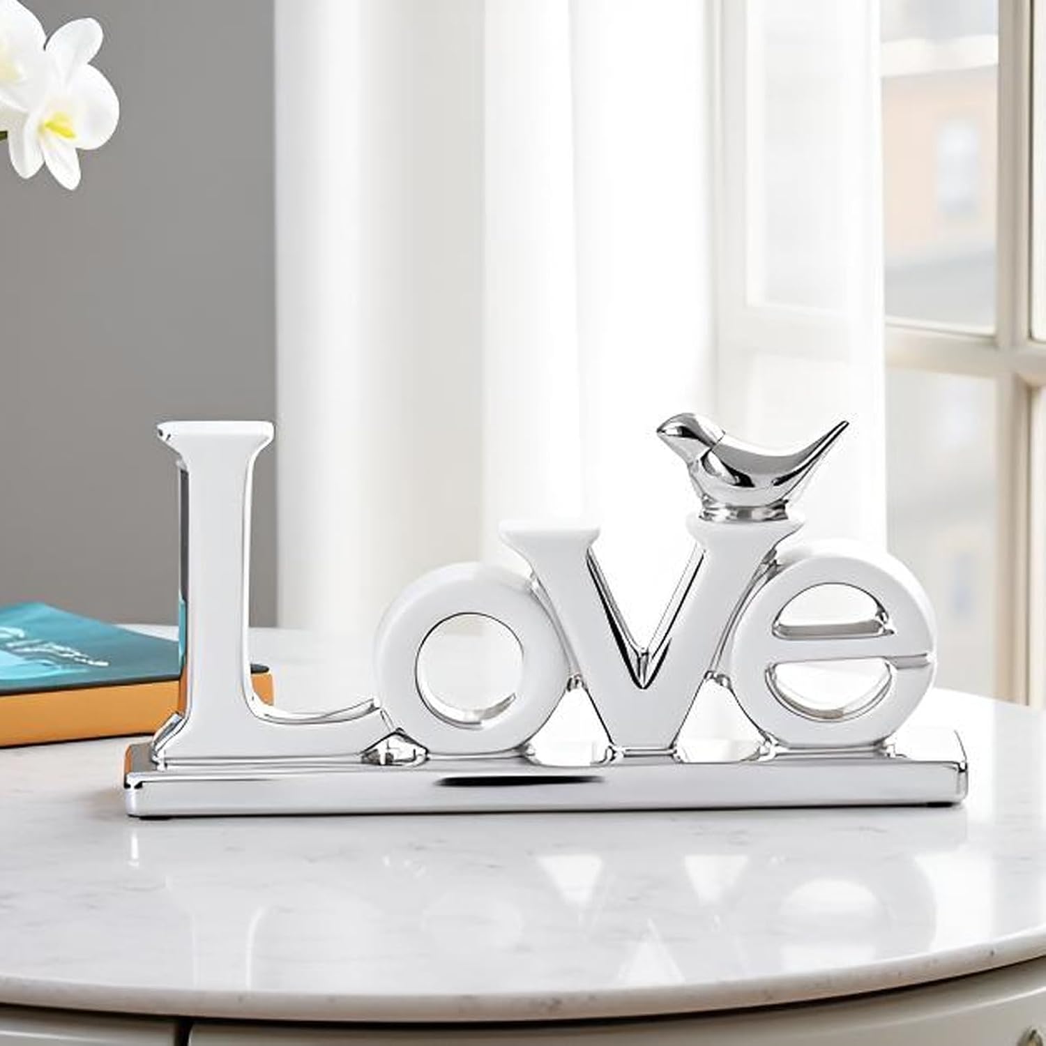 Modern Bird Sculpture Personalized Love Decor / Silver Love