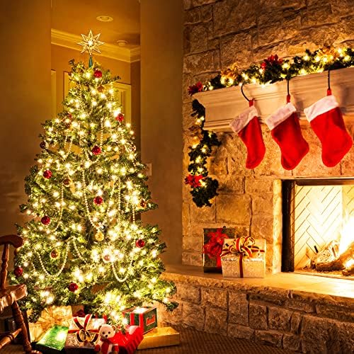 ODEETRONIC Christmas Star Tree Topper, 8 in 120V UL Certified Double Sided 8-Point Star Christmas Treetop Lights, Indoor Lighted Xmas Treetop for Bedroom Home Party Wedding Decor, Gold, Warm White