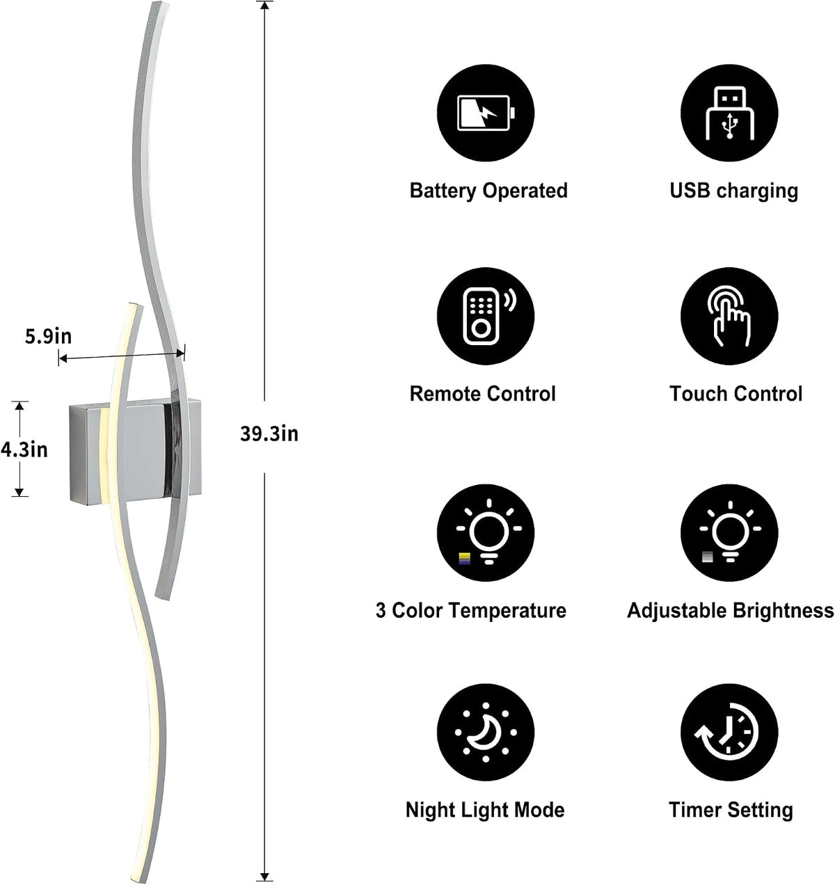 KARTOOSH Wireless Wall Sconces Set of 2, Dimmable LED Sconce with Remote | Battery Operated Wall Sconce with 3 CCT