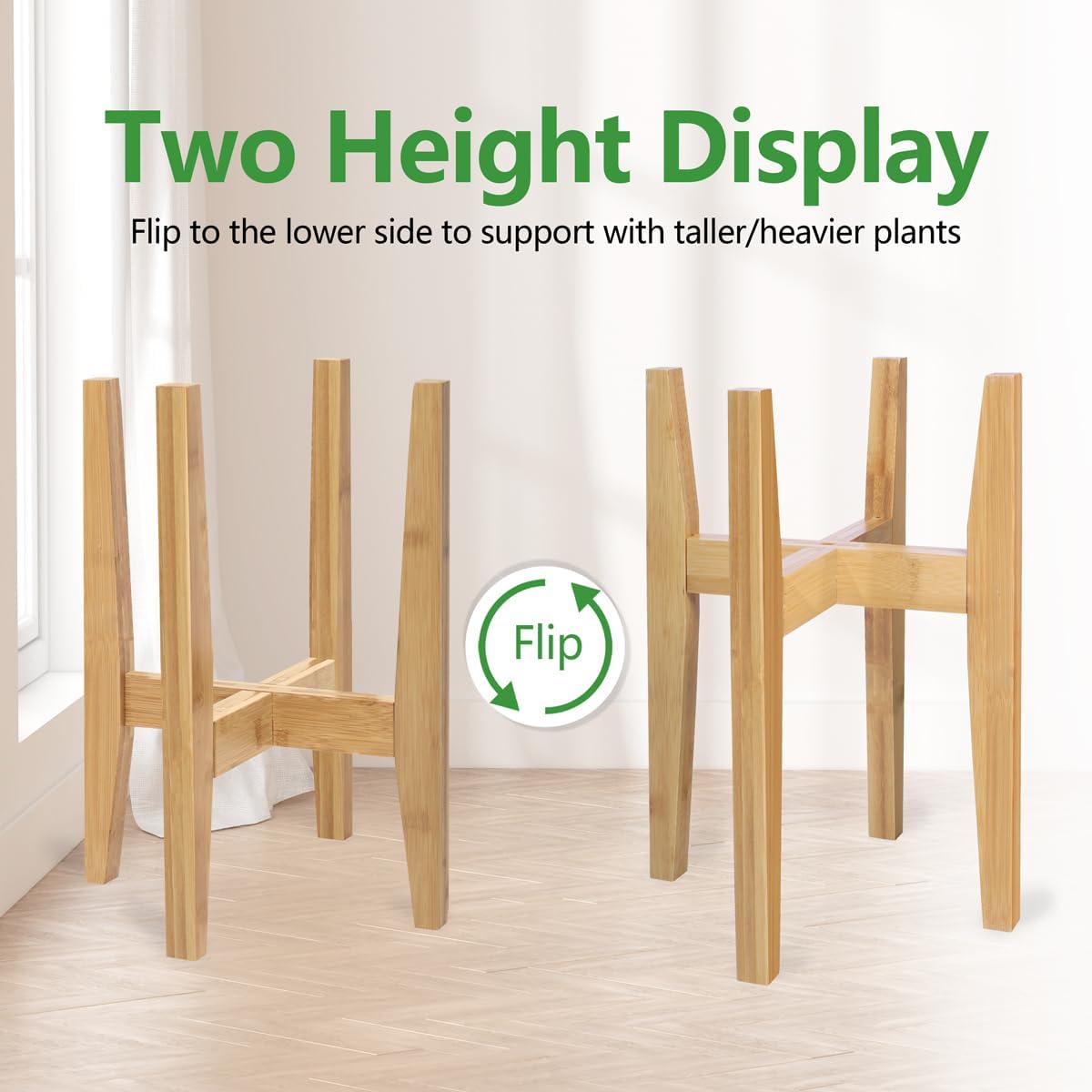 OERGKE Adjustable Plant Stand Indoor, Bamboo Mid Century Modern Plants Stands, Corner Flower Holder for Living Room