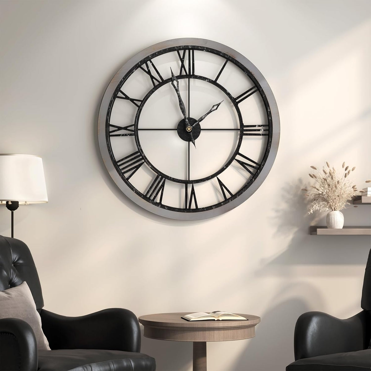 Cuspin 30 Inch Large Wall Clock Rustic Industrial Wood Frame Roman Numeral | Battery operated, Silent non ticking