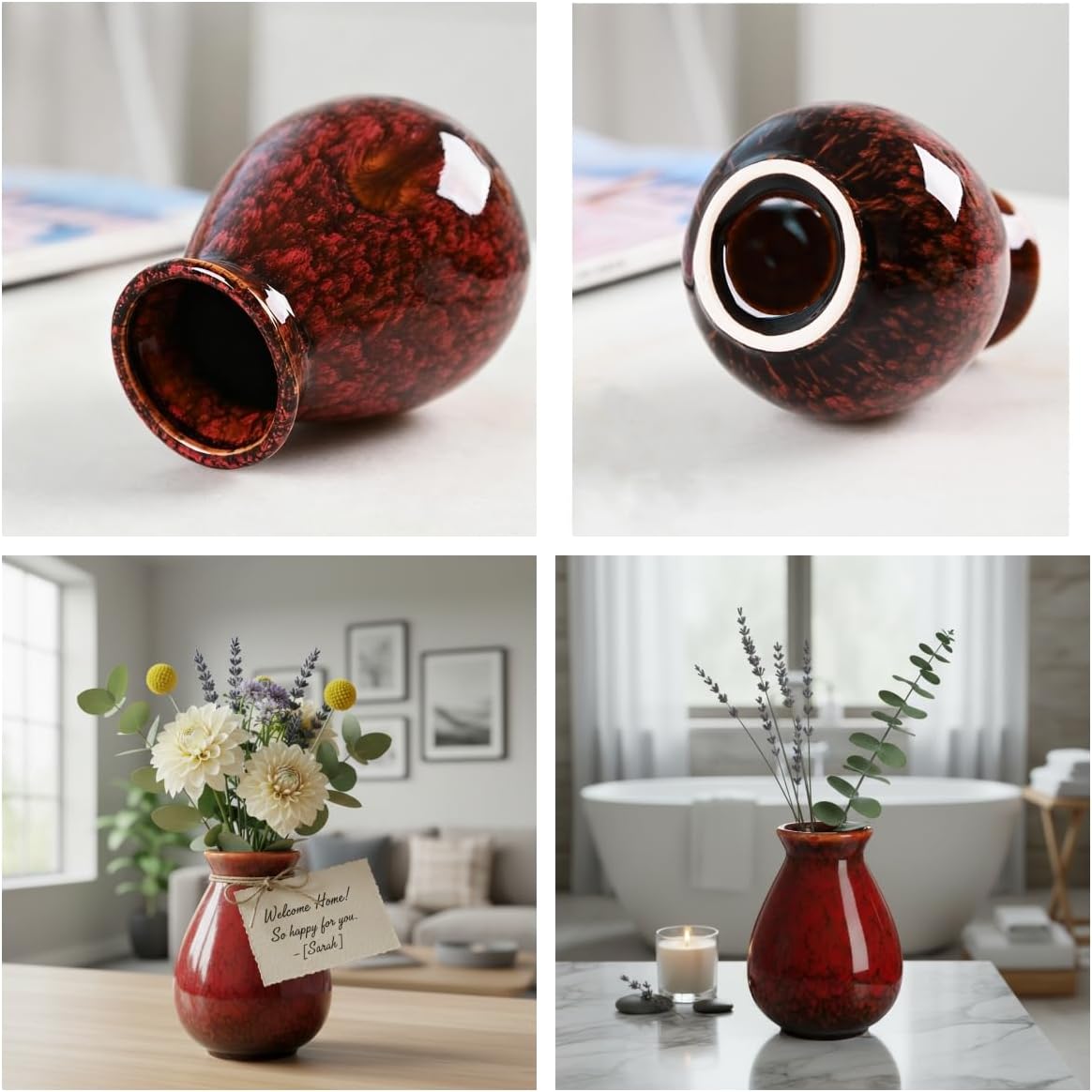 Ceramic Flower Vases Farmhouse Decor / Red / Set of 4