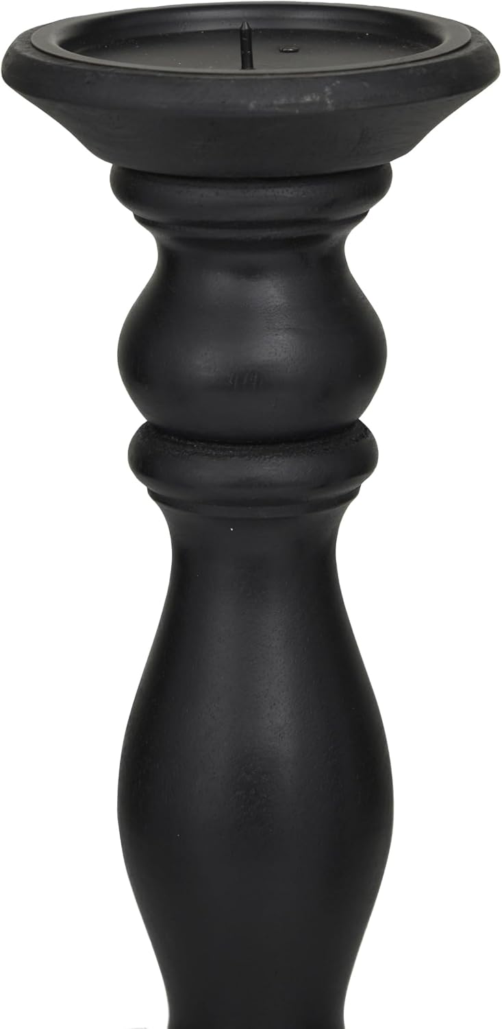 Deco 79 Wood Decorative Candle Holder Turned Style Pillar Candle Stand, Set of 3 Candlestick Holder 18, 15, 12'H, Black