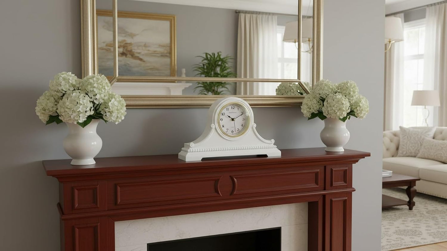 Mantel Clocks, Battery Operated, Silent Wood Table Clock with Westminster Chimes On The Hour, Solid Wooden Shelf