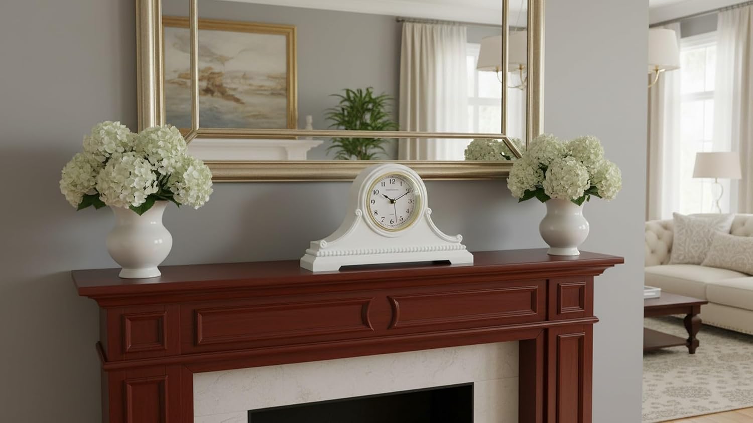 Mantel Clocks, Battery Operated, Silent Wood Table Clock with Westminster Chimes On The Hour, Solid Wooden Shelf