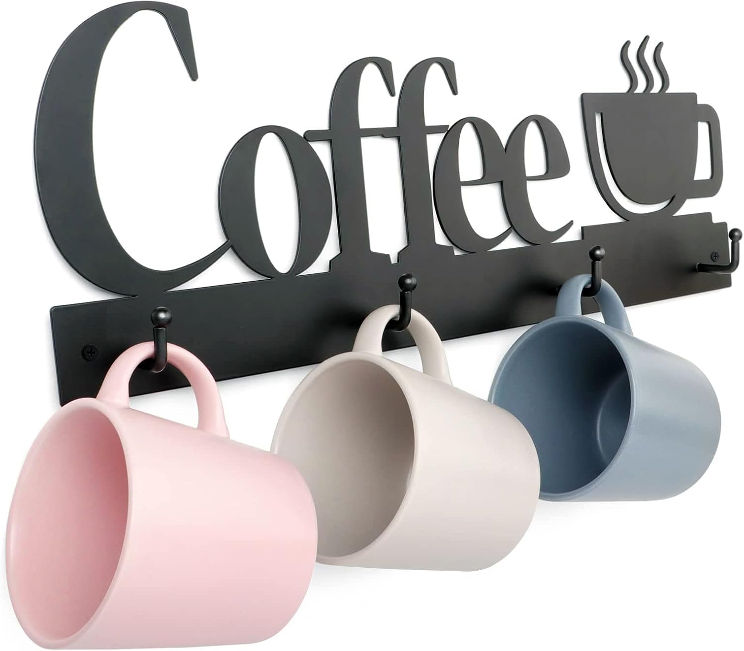 HULISEN Coffee Mug Wall Rack, Coffee Cup Holder Wall Mounted with 12 Hooks | Metal Coffee Sign, Space-Saving Cup