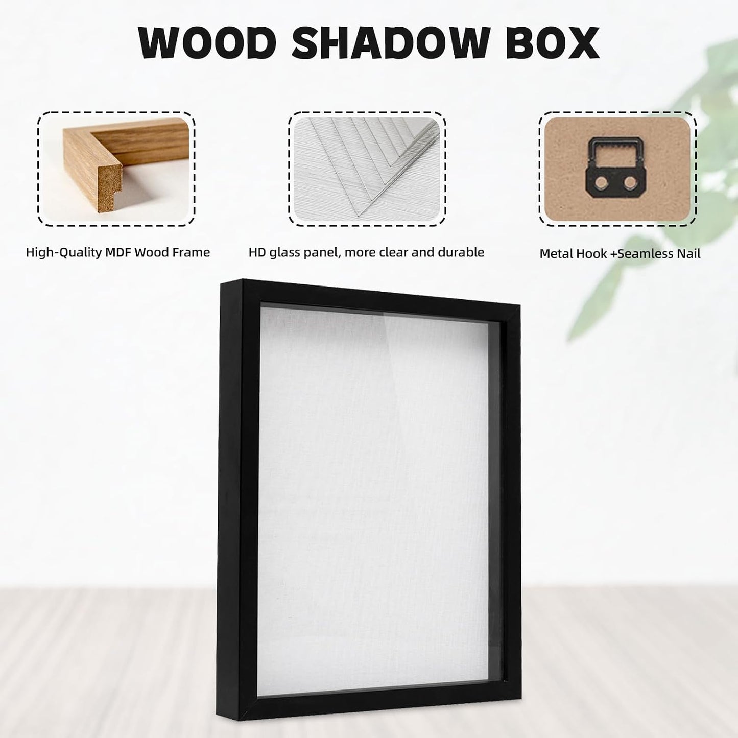 Muzilife 11x14 Shadow Box Wood Picture Frame, HD Glass, 2PCS, Black | FSC-Certified MDF | Soft Acid-free Linen Board