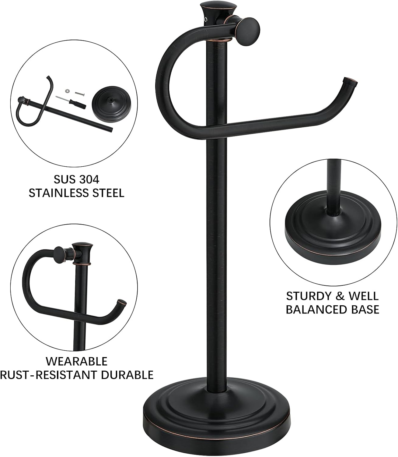 Stand Hand Towel Holder, Countertop Towel Bar, Oil Rubbed Bronze | 17 Inch Bathroom Towel Hanger, Freestanding Vanity