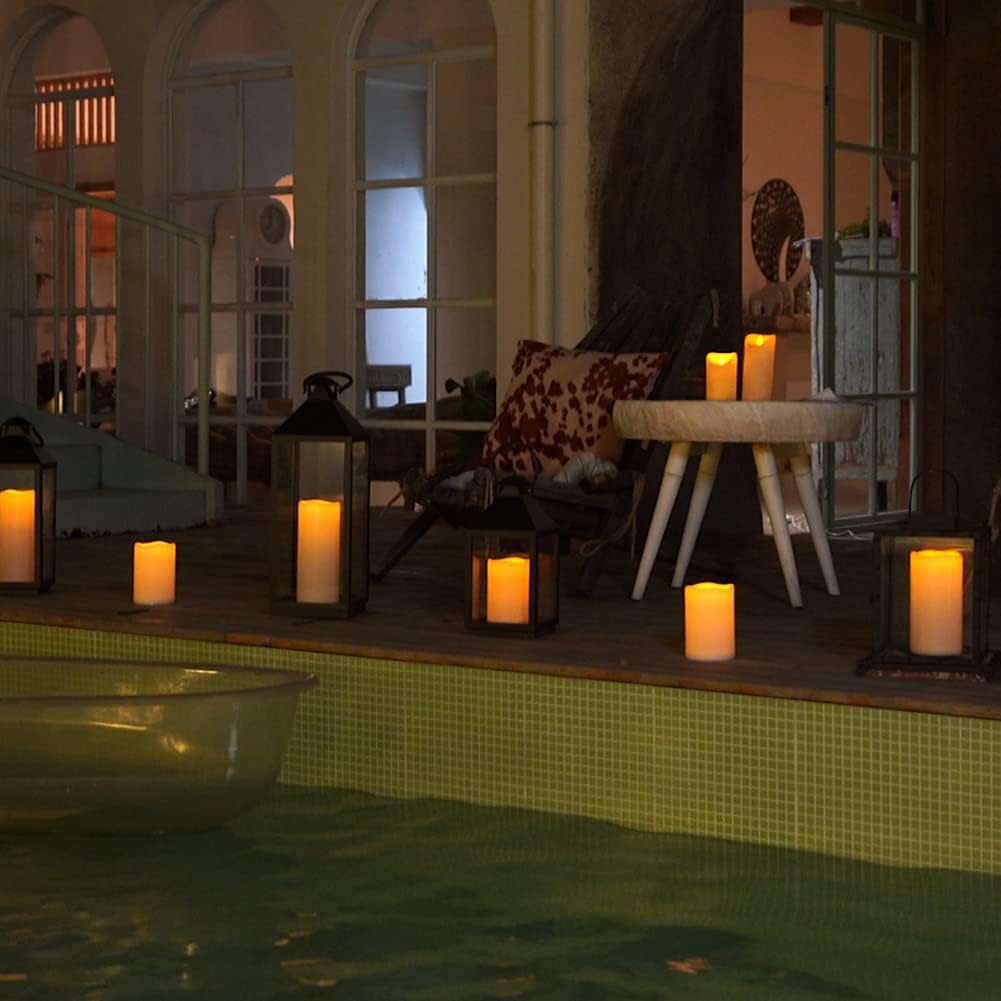 Homemory 6" 8" 10" x 4" Waterproof Outdoor Flameless Candles, Battery Operated Flickering LED Pillar Candles with