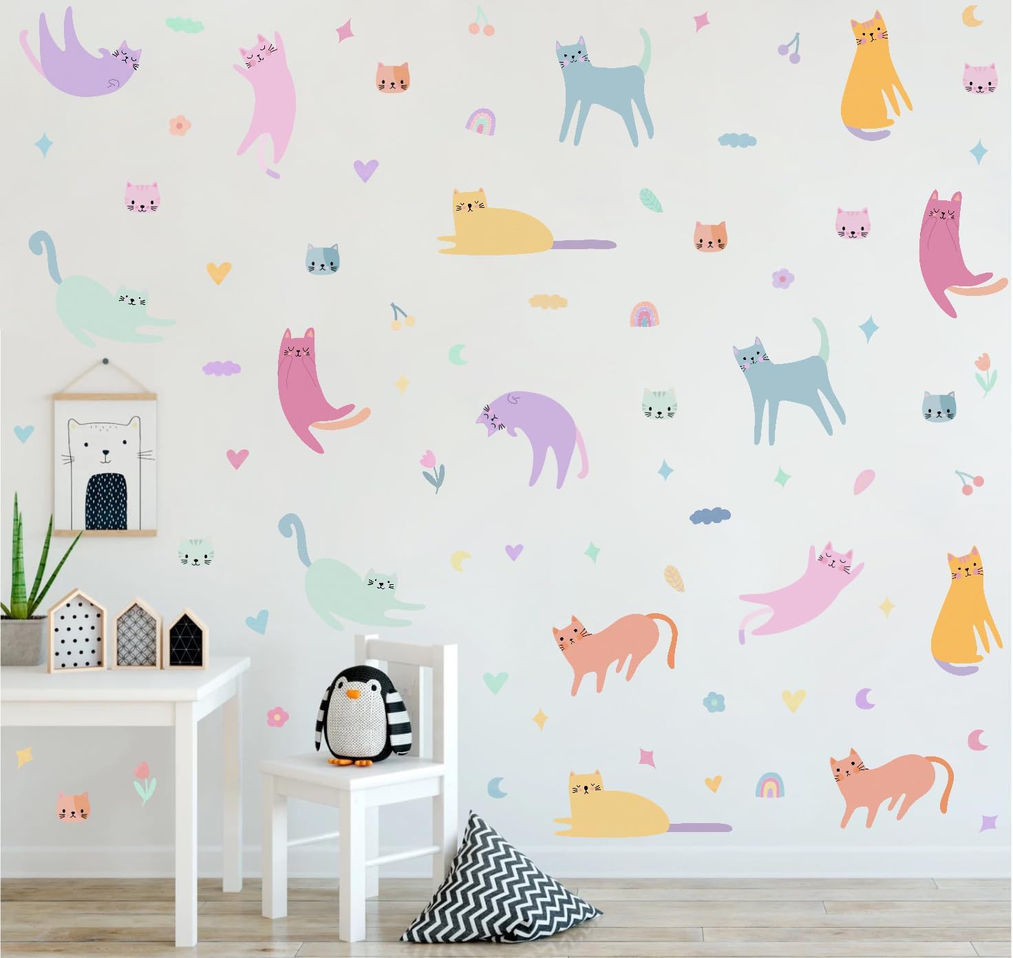 Wall Stickers / Rainbow Flower Vinyl Wall Decals / Colorful Cat