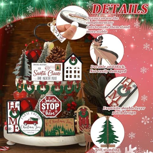 Funnymoom 17 Pcs Christmas Tiered Tray Decor Winter Tiered Tray Decor Set