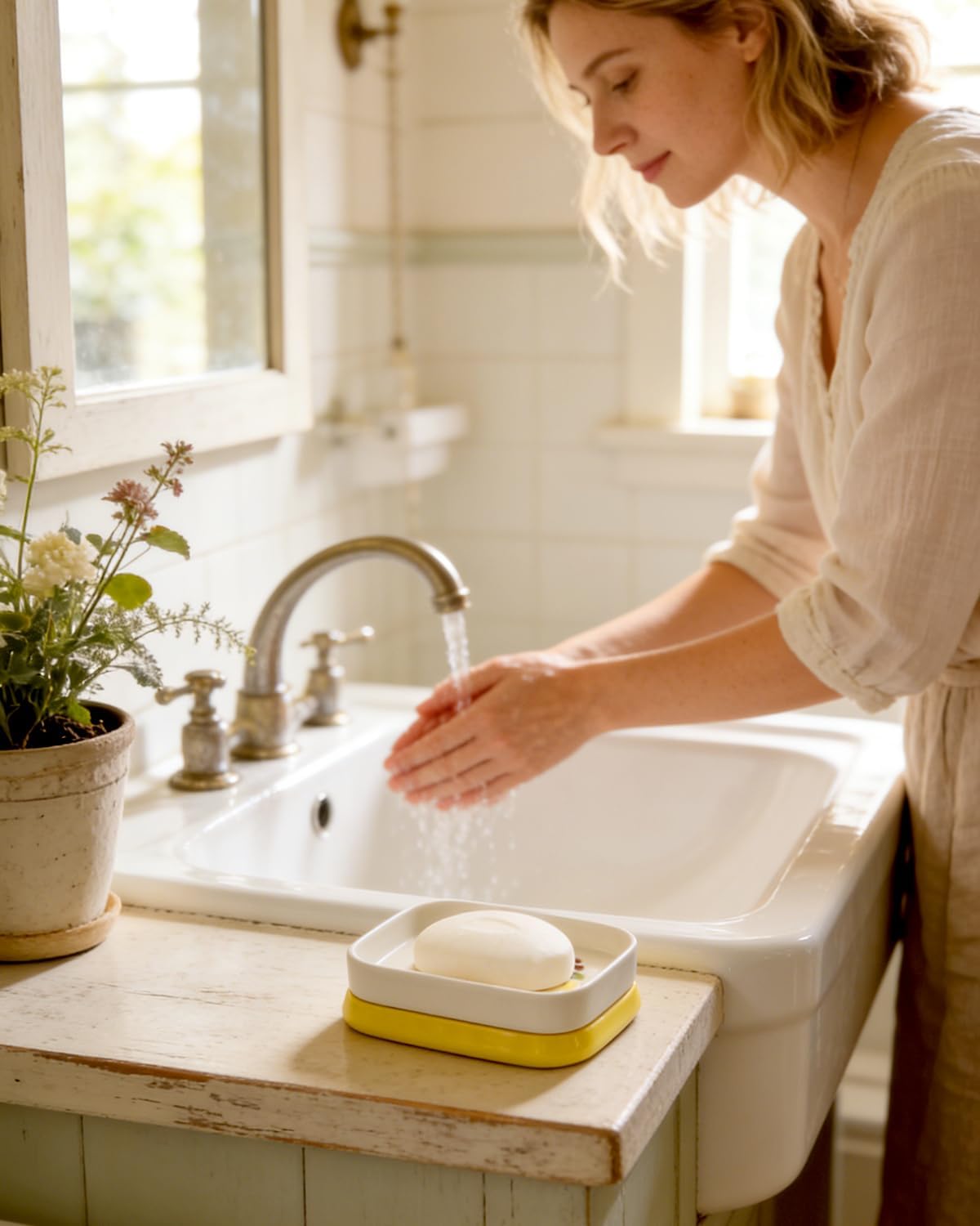 Handpainted Farmhouse Self Draining Soap Holder / Yellow