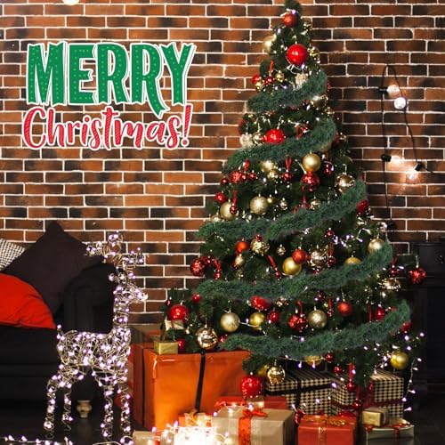 Shappy 90 ft 6 Rolls Christmas Tinsel Garland for Tree, Matte Green