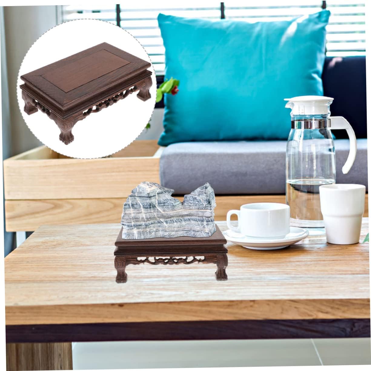 Rectangular Wooden Display Pedestal Multi-Use Plant Stand Flower Pot Base / 9.44 x 6.29 x 3.54