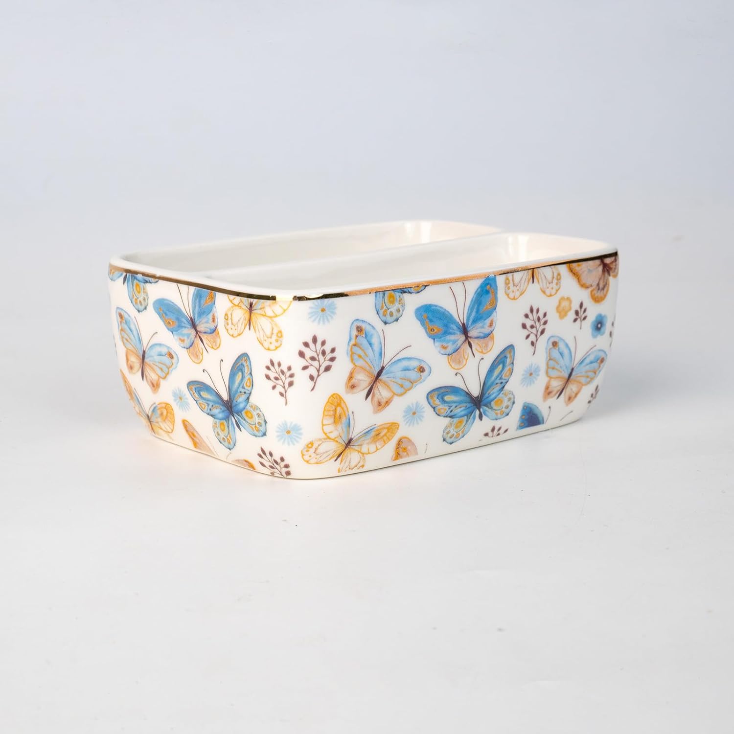 2 Compartments Ceramic Sponge Holder / Butterfly