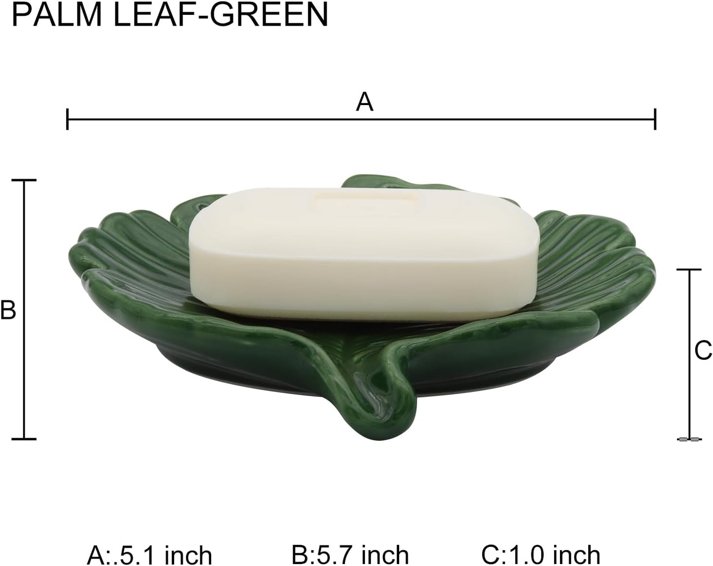 Ceramic Soap Dish Holder in Palm Leaf Style / Green