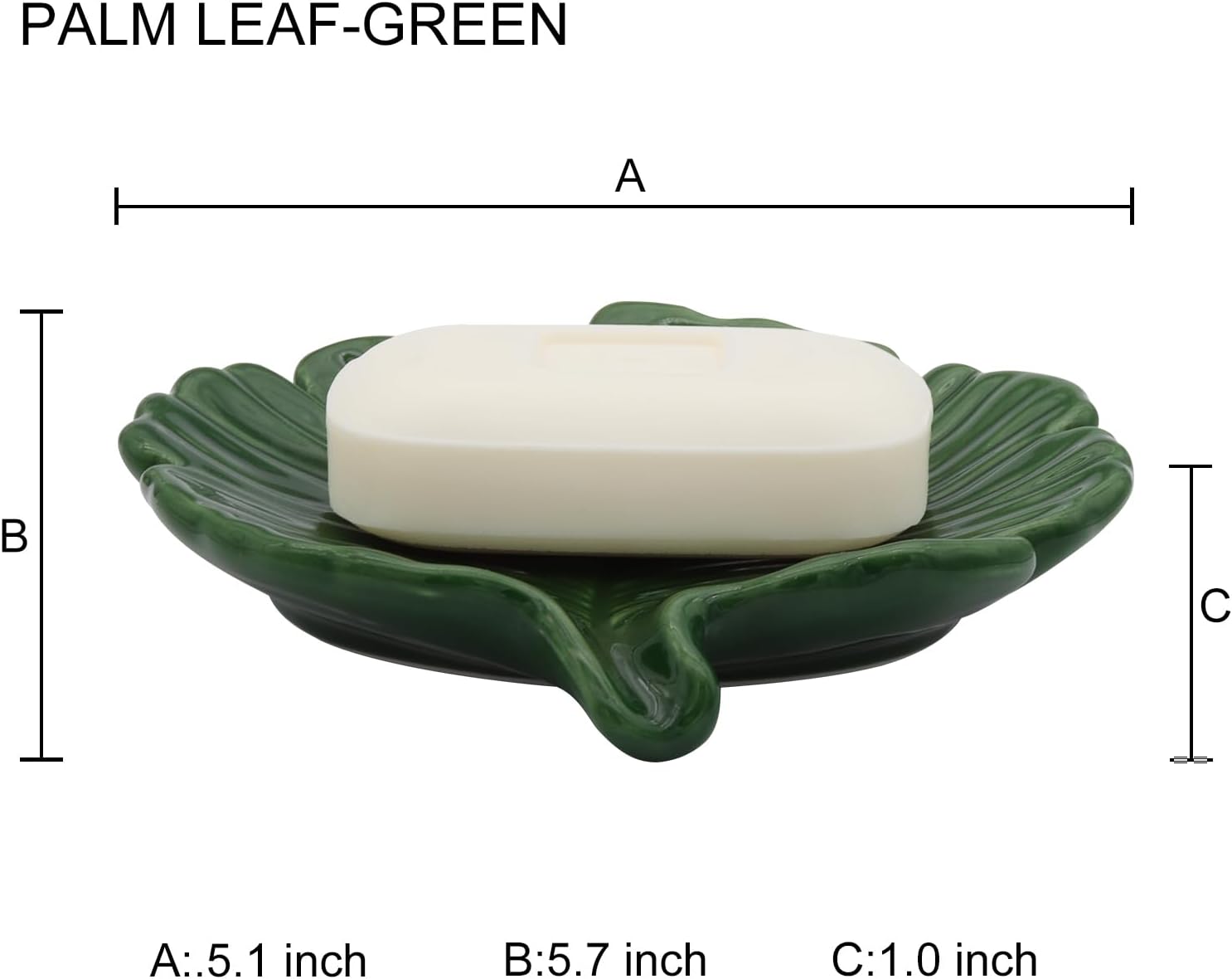 Ceramic Soap Dish Holder in Palm Leaf Style / Green