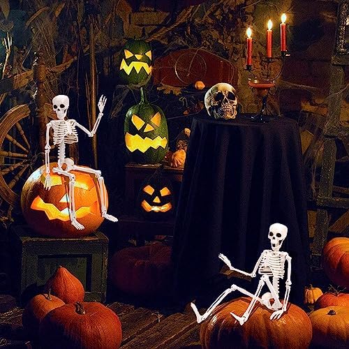 XIMISHOP 2pcs Skeleton Halloween Decoration, 16” Hanging Plastic Skeleton