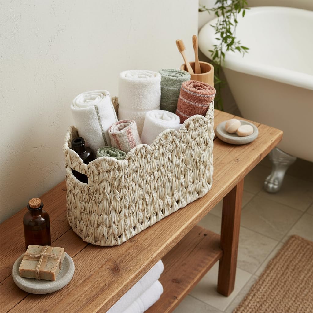 Boho Decorative Scalloped Baskets / Milky White