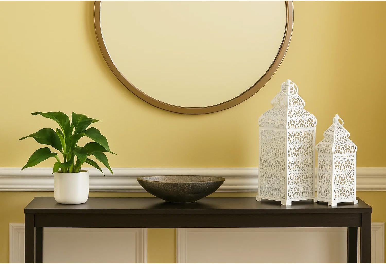 Vela Lanterns Decorative Indoor Moroccan Candle Holders, White, Set of 2 | White Wedding Centerpieces, Ramadan