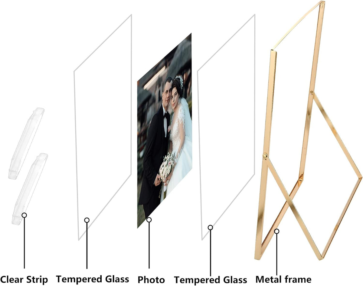 Gold 10x12'' Floating Frame 2pack For Photo Sizes(8.5x11'',8x10'',7x9''),Beautiful Metal Beaded Edge 8x10'' floating
