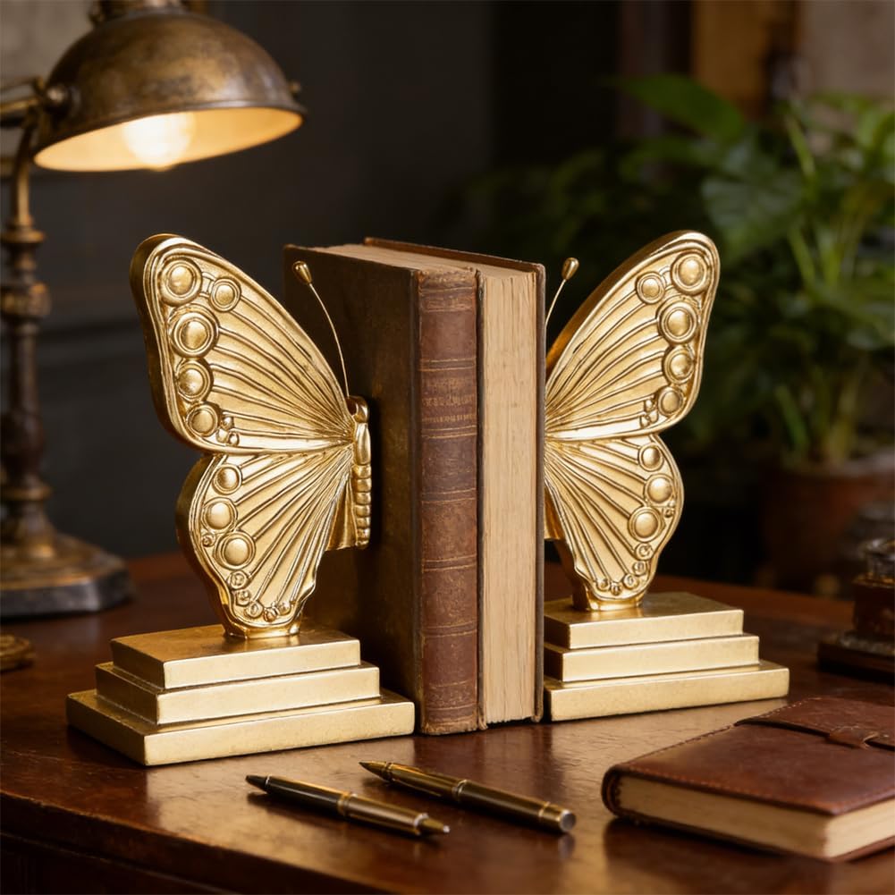 Vintage Butterfly Bookends / Gold