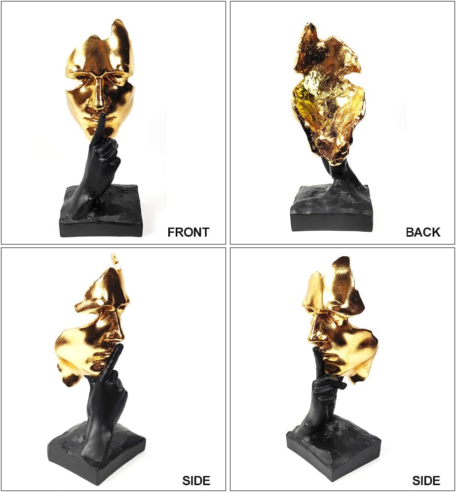 Thinker Statue-Silence is Gold-Abstract Art Figurine Decor / Black
