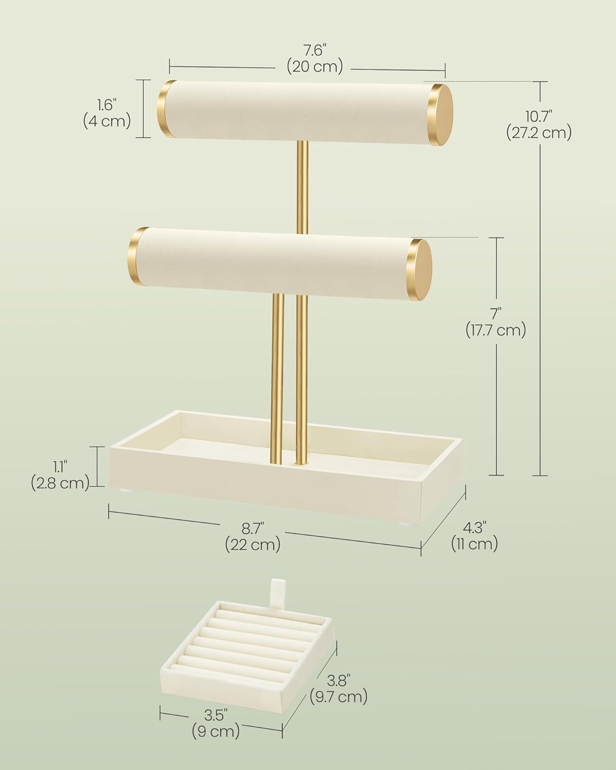 2 Tiers and Velvet Tray / 2-tier / Cream White + Pale Gold