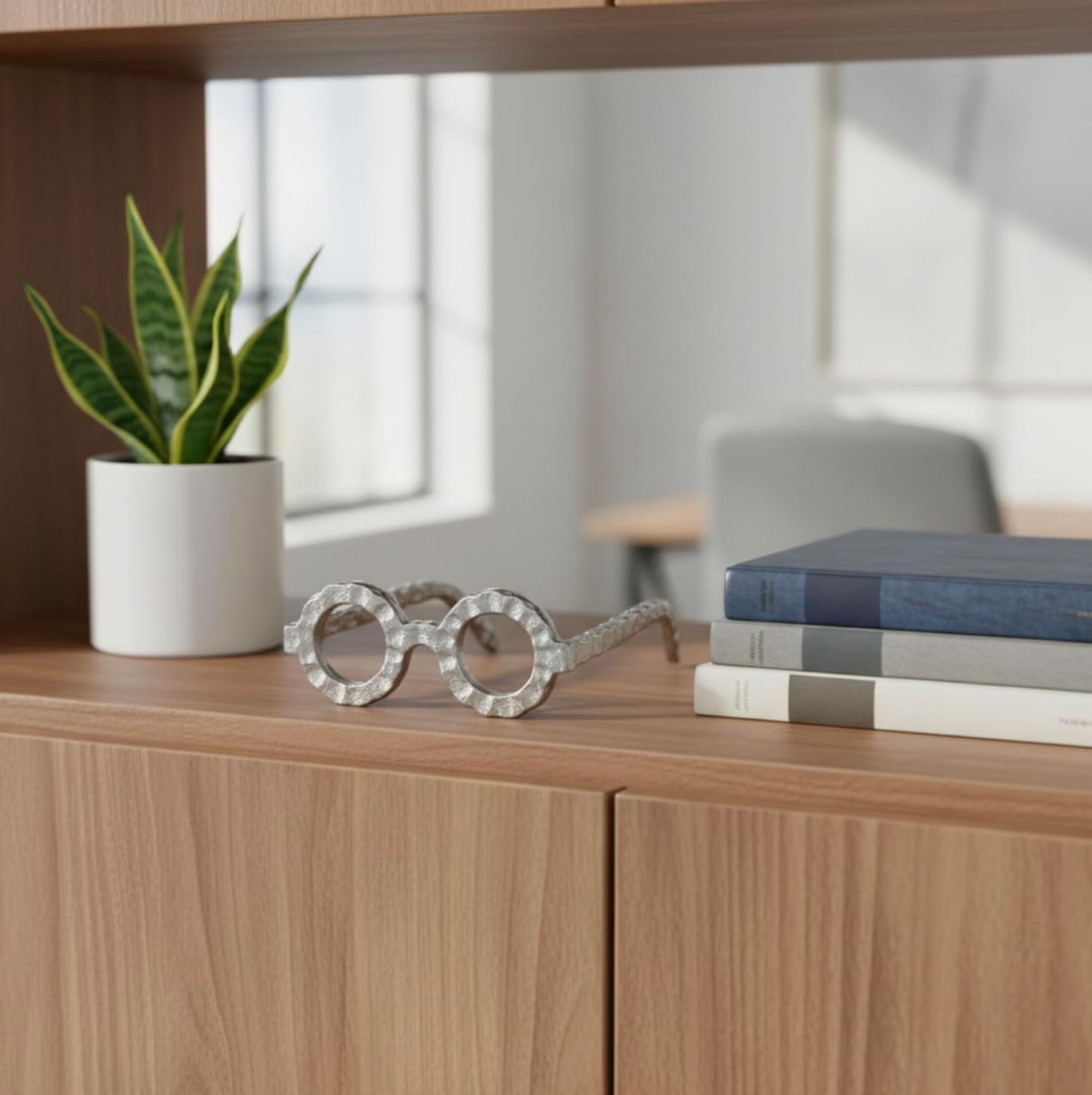 Square Book Stack Accent / Silver / Round