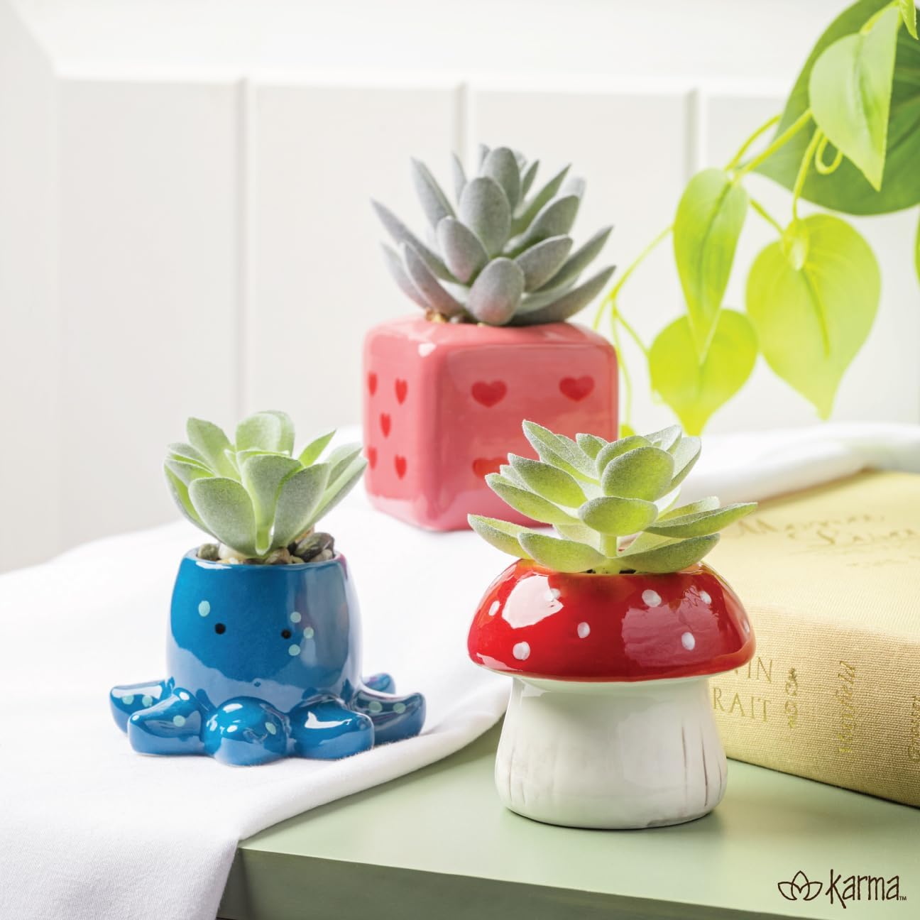 Office Plants / Artificial Faux Mini Succulents in Ceramic Pot / Mushroom