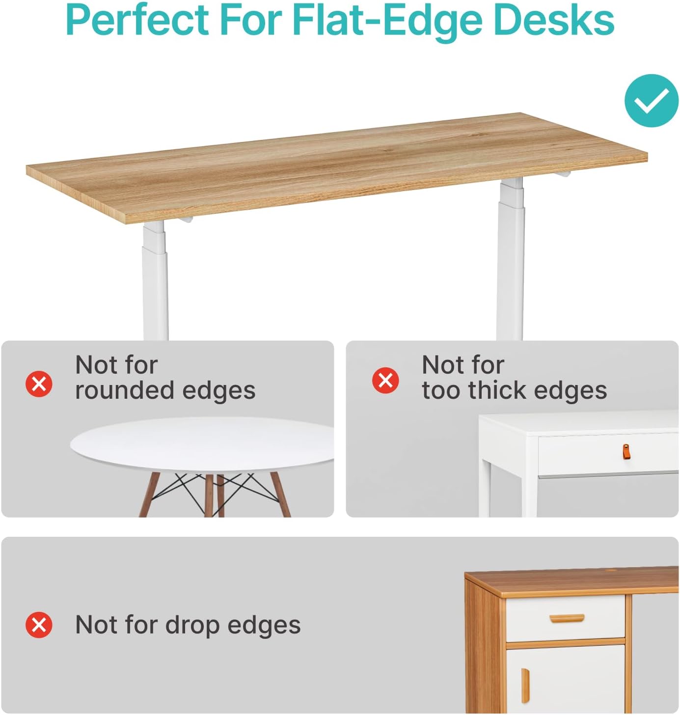 Desk Side Storage Organizer, Fits Flat Edge 0.4" to 2.2", White | No Drill Under Desk Laptop Holder, Clamp on Desks