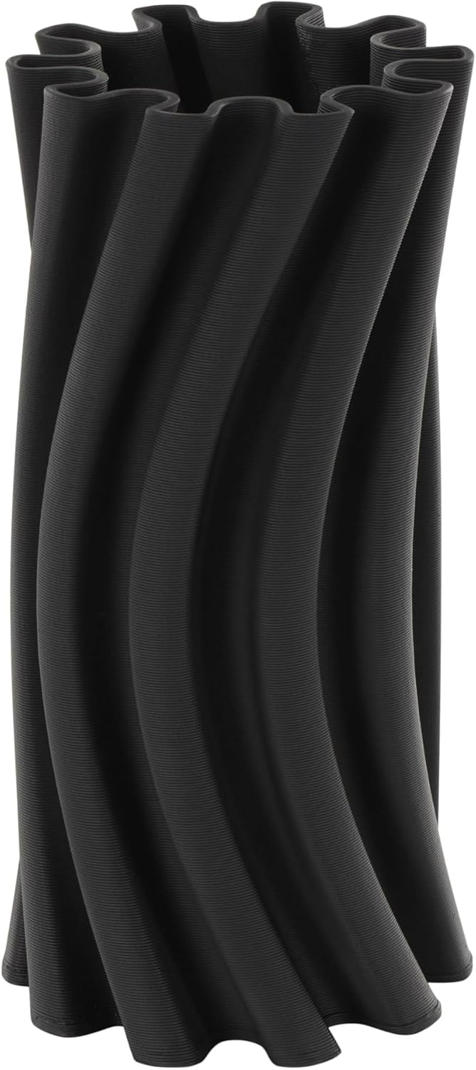 Ceramic Abstract Decorative Vase Curvy Ribbed Centerpiece Vase / Black / 5.35 x 5.25 x 11