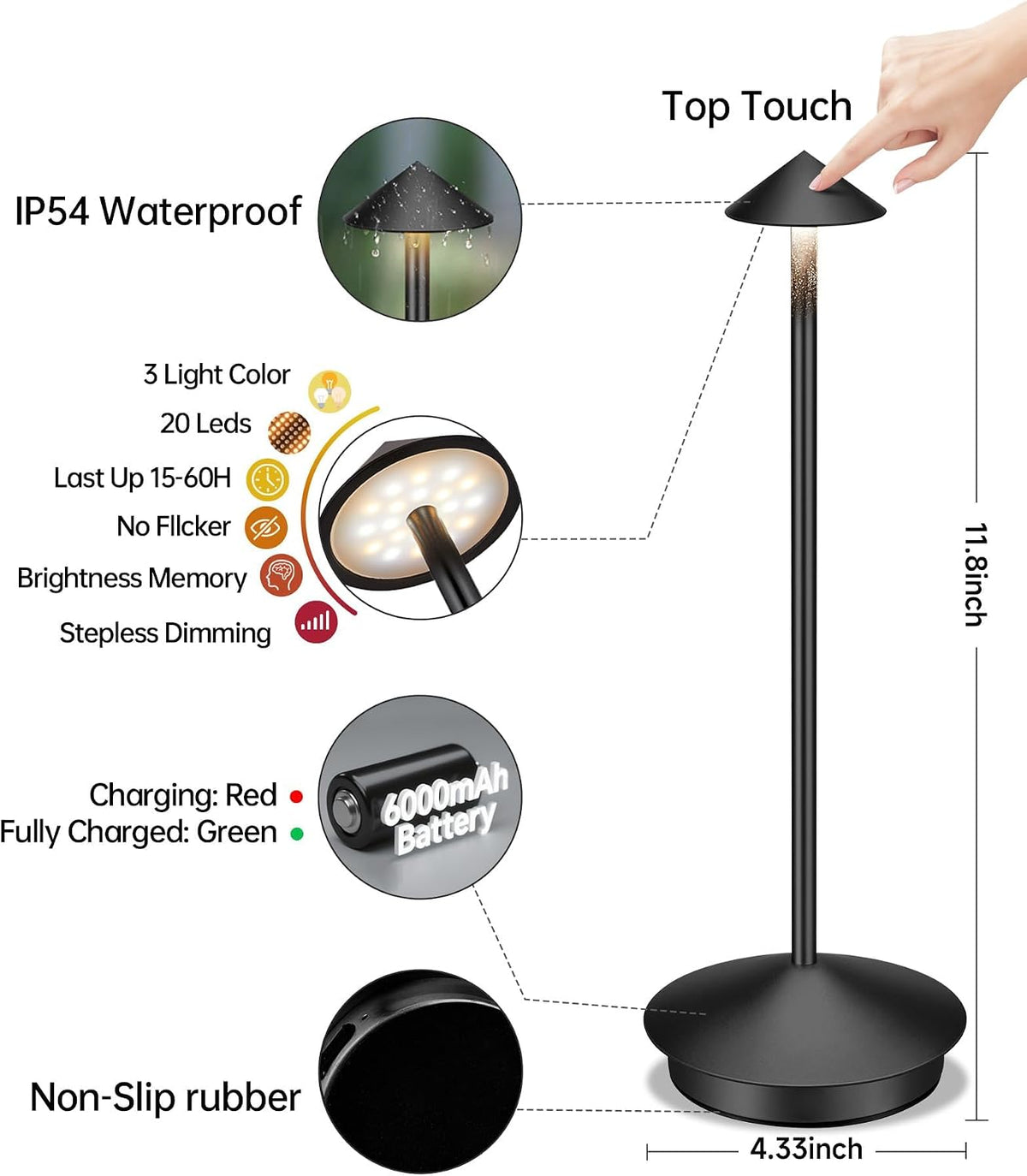 Portable Led Cordless Lamp Table Light 2 Pack, Rechargeable 6000mAh Battery Outdoor Table Lamp for Dinning Restaurant