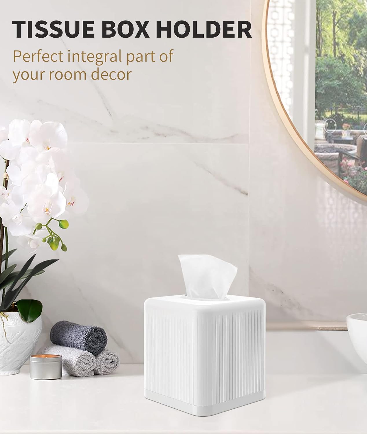 Square Plastic Tissue Box Holder Decorative Tissue Cover Modern Cube Facial Tissue / White