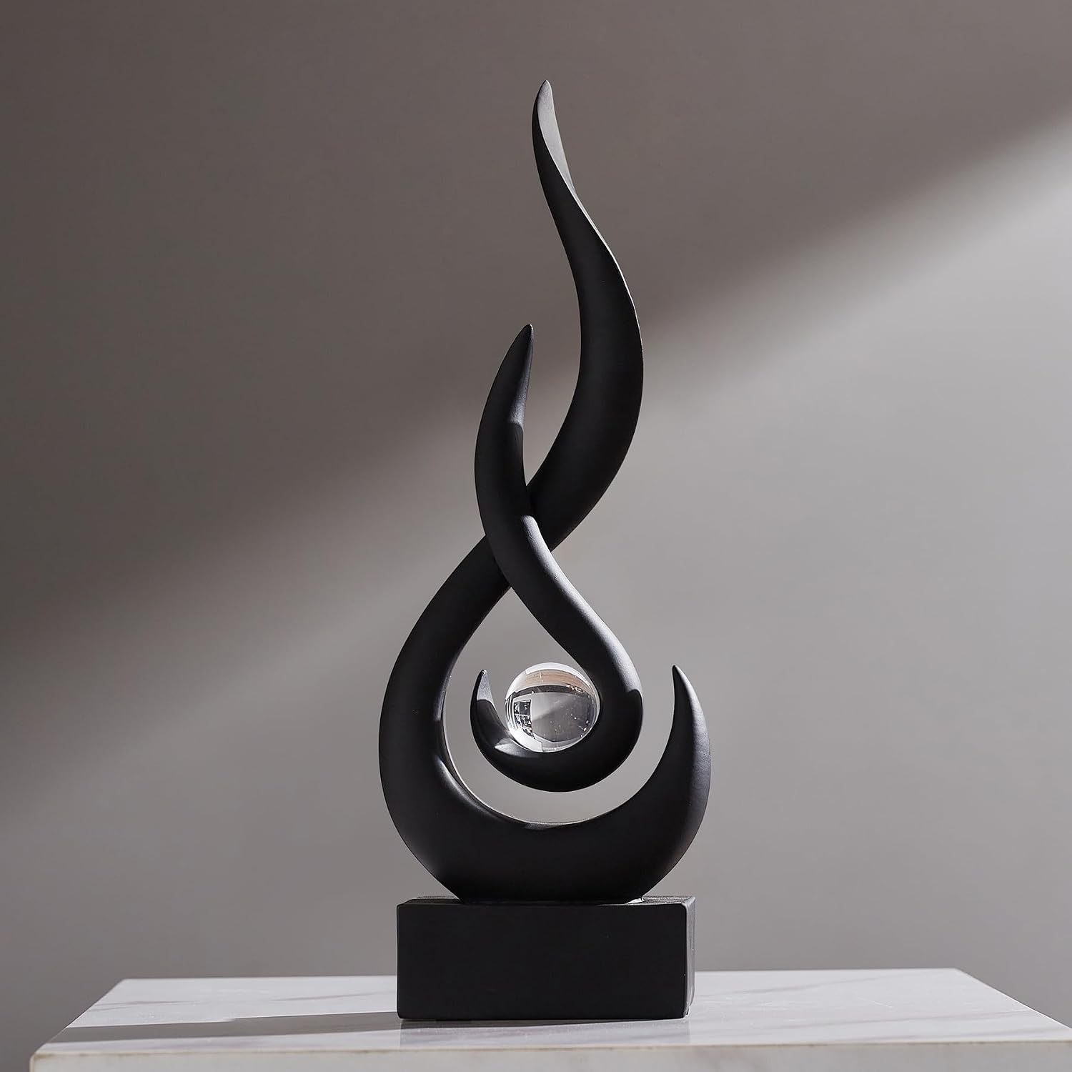 Glass Ball Resin Art Figurines / Black Statue