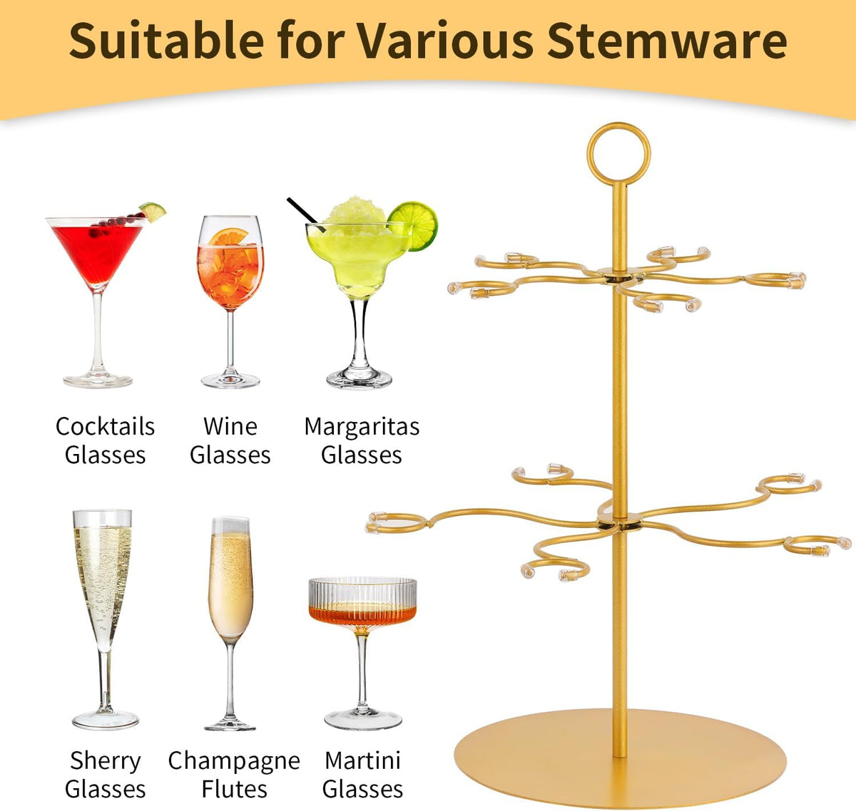QPIX DIGITAL Champagne Tower,Metal Cocktail Tree Stand 2 Tier - 10 Holders For Champagne, Cocktails, Martini, Margarita